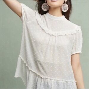 NWT Anthropologie‎ Ro & De Textured Cream Sheer Peplum Tunic Top Sz Small